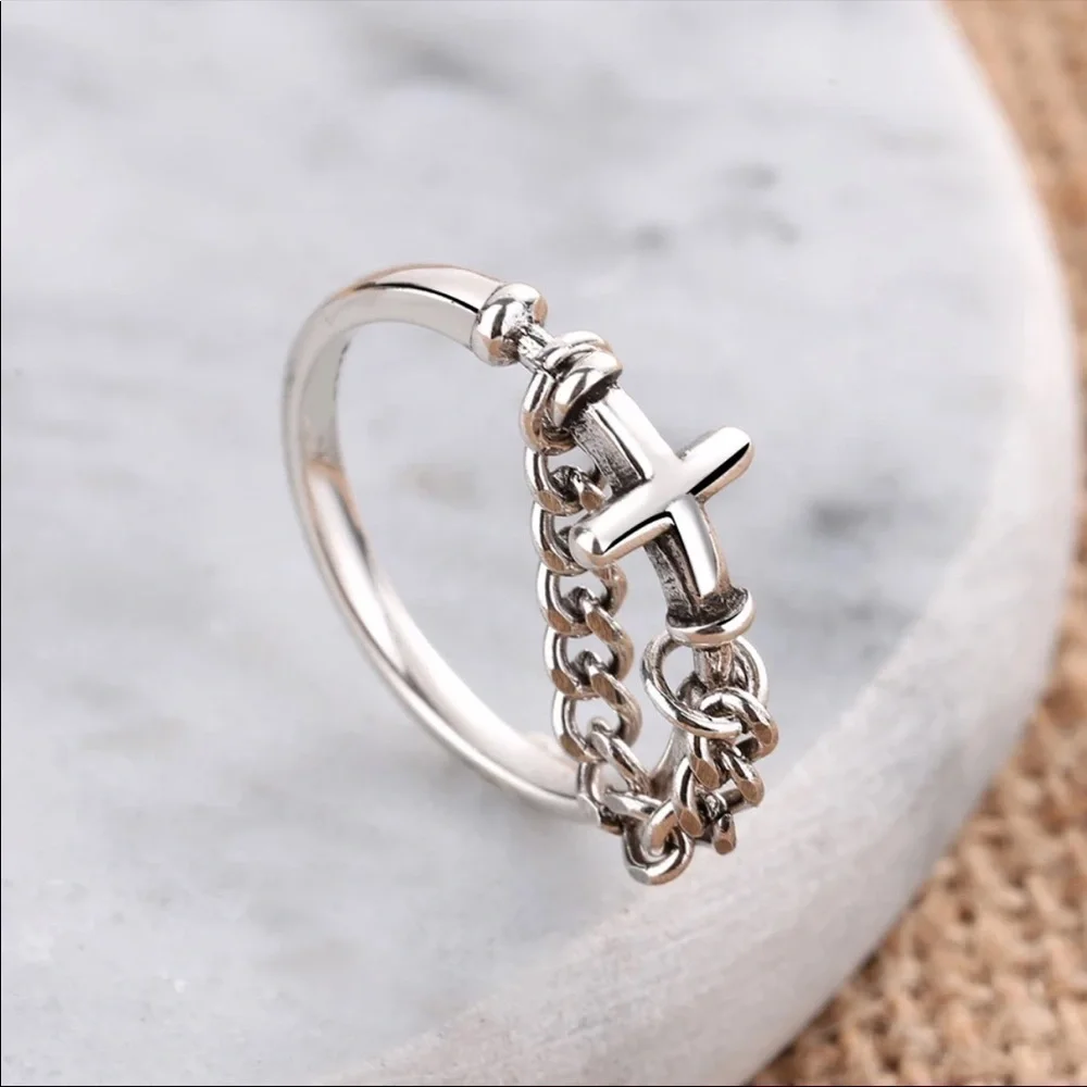 𝅺NEW 925 Sterling Silver Simple Cross Ring